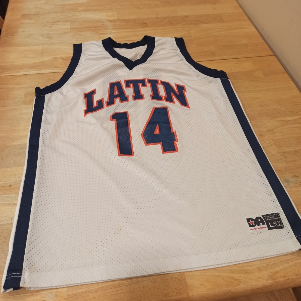 Athletic Apparel Men's white orange blue  #14" Jersey Size L (42-44)